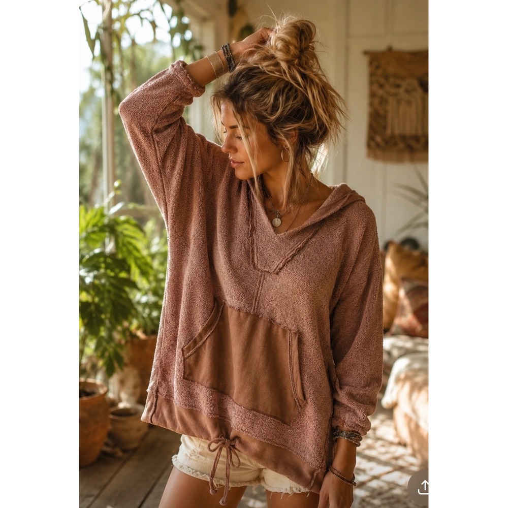 Free People Free-Est Raven Pullover Hoodie Sweatshirt Otter Brown Size XS